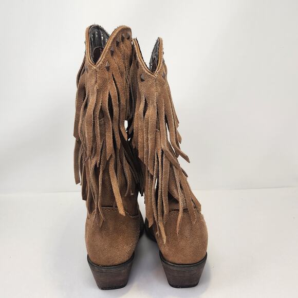 Crush by Durango Suede Brown Fringe Western Cowboy Boots Women Size 6 M Studded - Picture 6 of 9